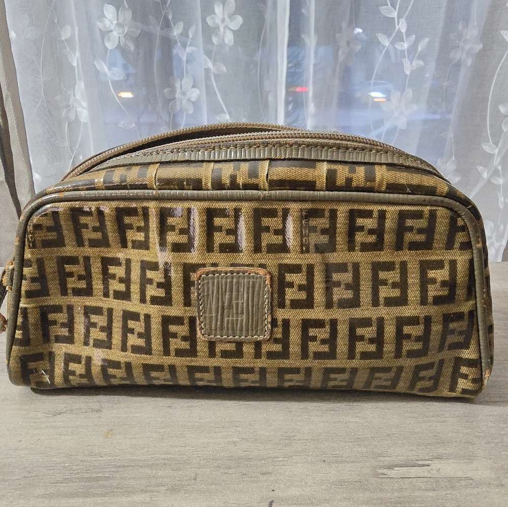 Vintage Fendi Zucca Brown and Tan Monogram Cosmetic Bag - Picture 2 of 11